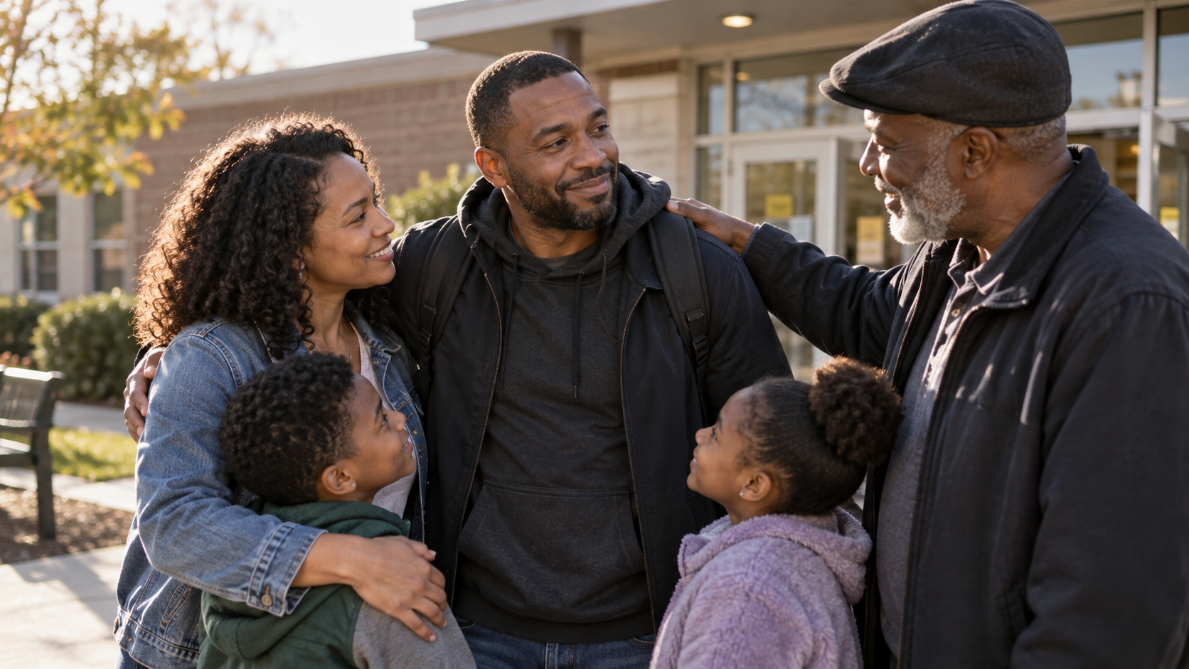 A family and community mentor welcoming a man